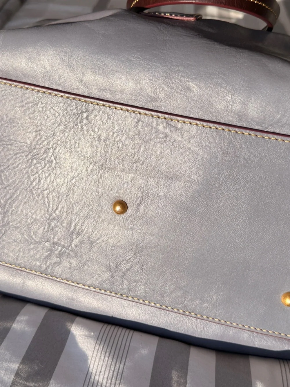 Dooney & Bourke Blue Tote with Brown Braided Handles and Gold Rings - Picture 10 of 11